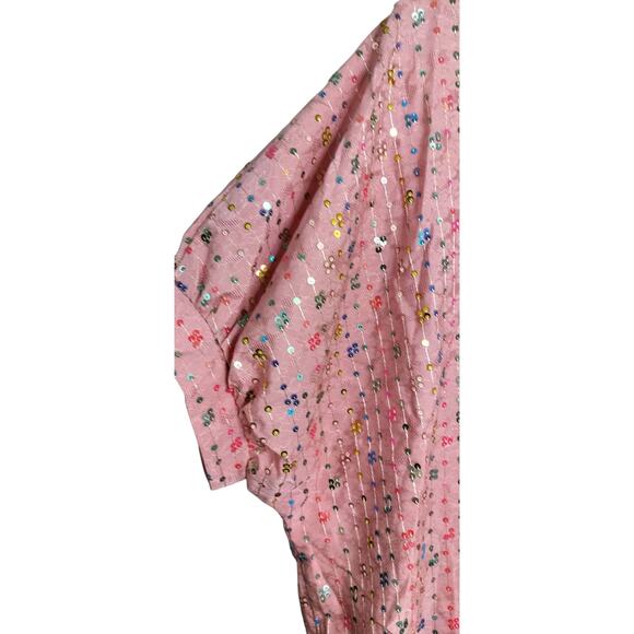 4201) BiBi Blush Pink Sequin Stripe Short Dolman Sleeve Oversize Blouses Small - Picture 3 of 10